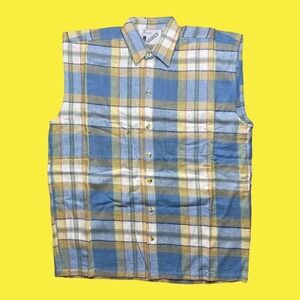 Vintage 90s GOOUCH sleeveless button‎ down plaid flannel-like shirt